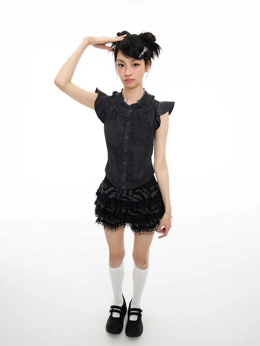 Women Sleeveless Black Ballet Core Blouse