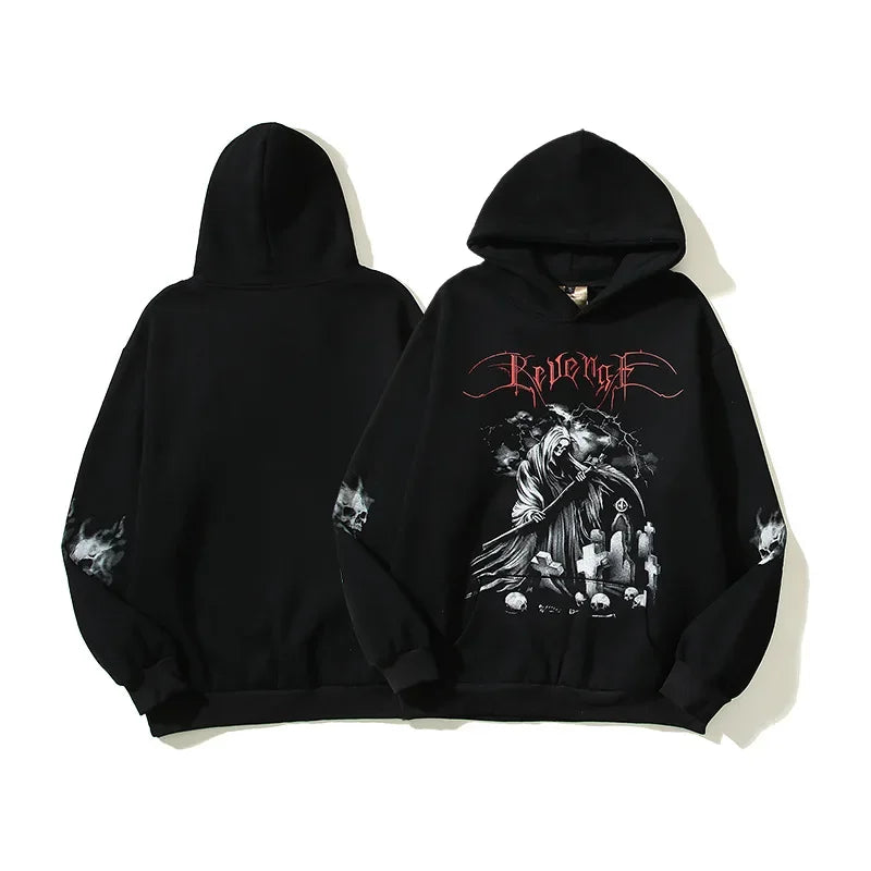 Fleece Revenge Skeleton Head Printed Hoodie