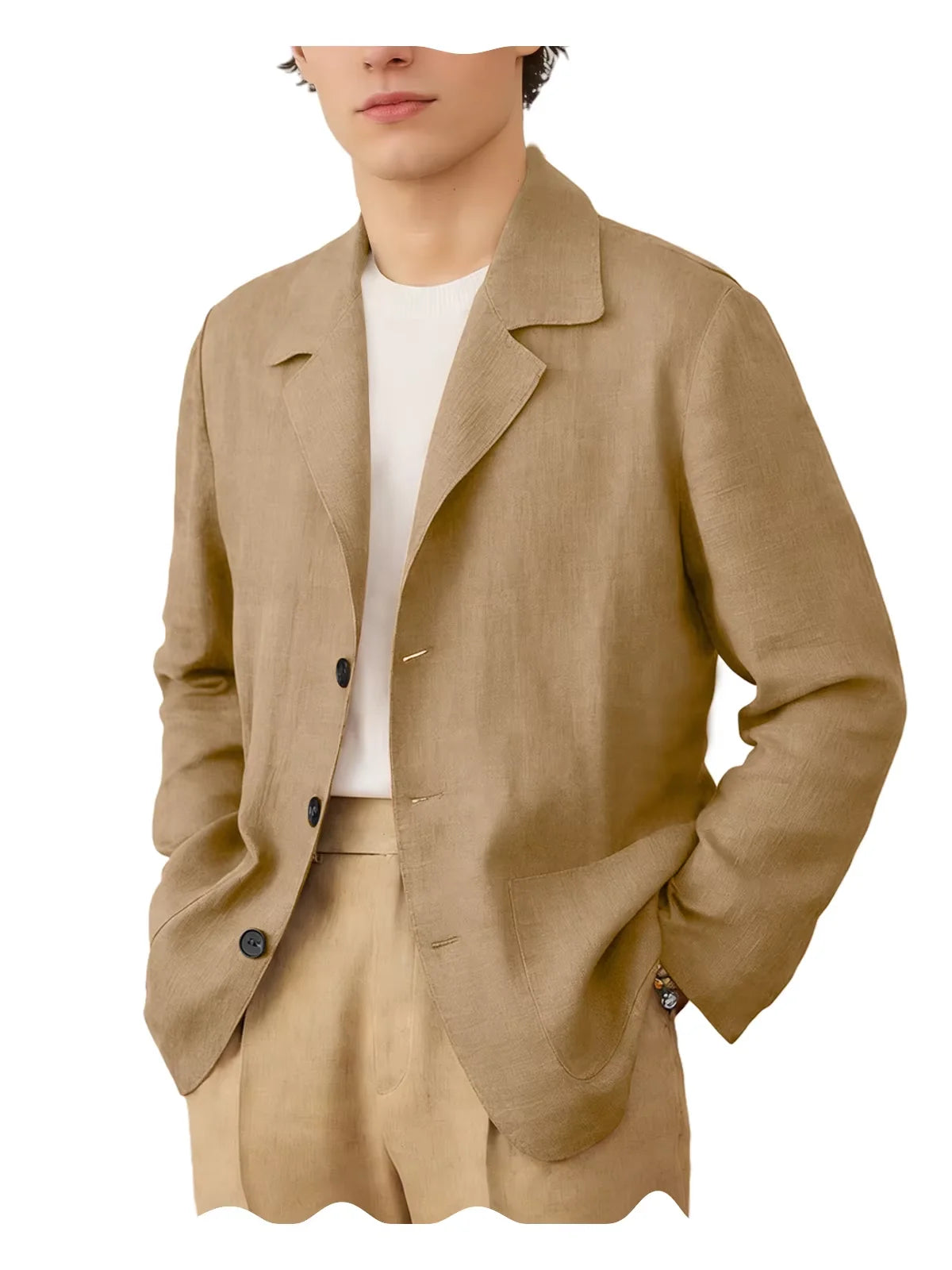 Linen Cotton Blazer Notch Lapel Regular Fit