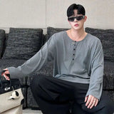 Stylish Korean Round Collar Button T-Shirt