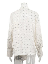 Polka Dot Bow Collar Long Sleeve Blouse