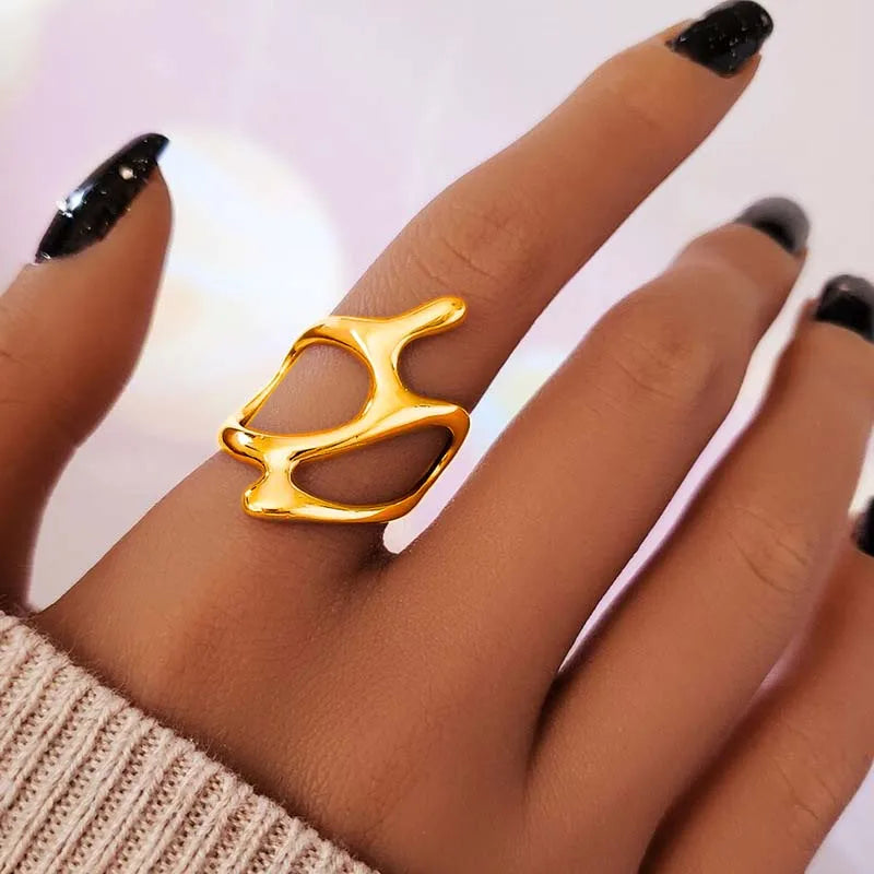 Vintage Silver Irregular Geometric Open Rings
