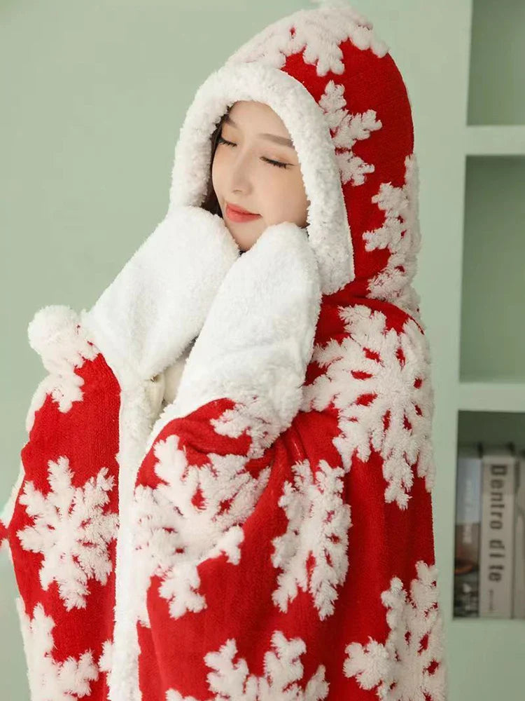 Samt Weihnachts Warme Wurf Kapuzendecke