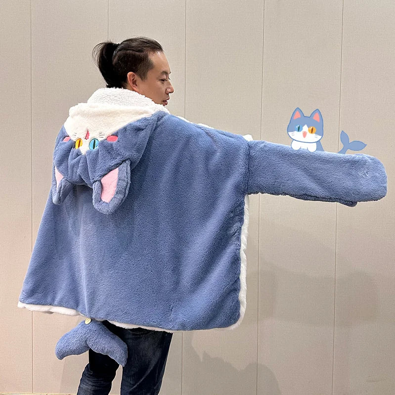 Cartoon Cute Seal Cat Hooded Blanket