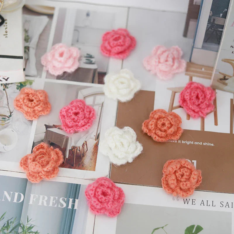 10 Parts Handmade Knitting Wool Crochet Flower Heads