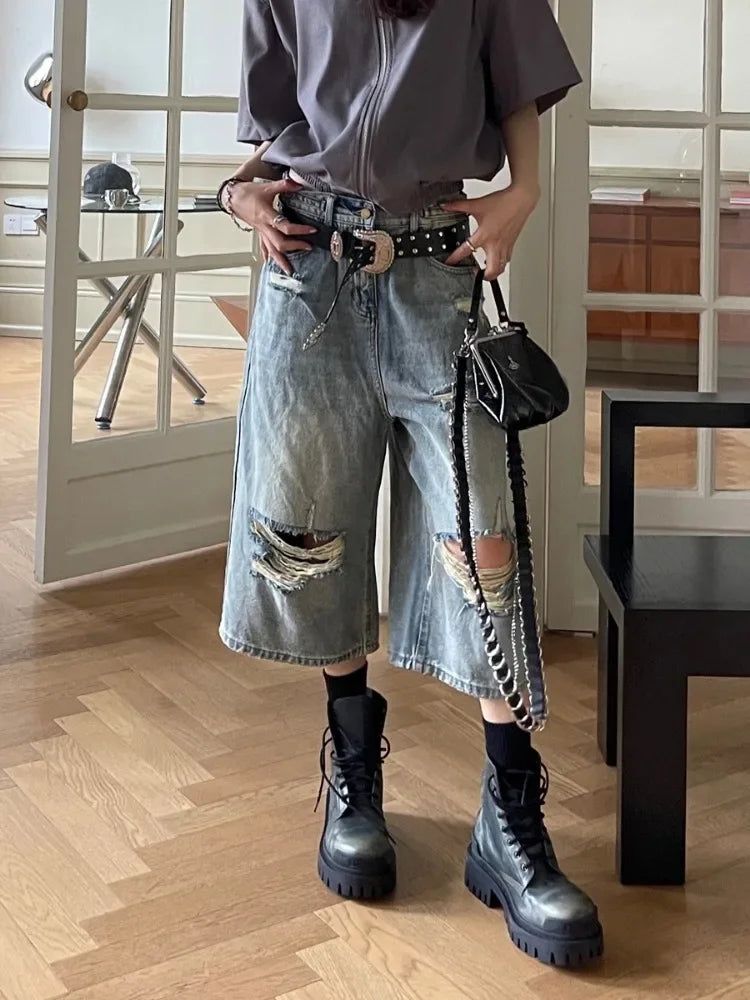 Vintage blaue zerrissene Distressed Jorts