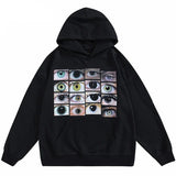 Vintage Eyes Print Black Washed Hoodie