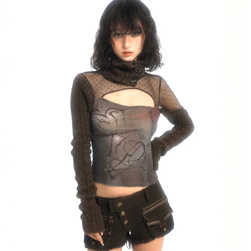Vintage Strick Grunge Patchwork T-Shirt