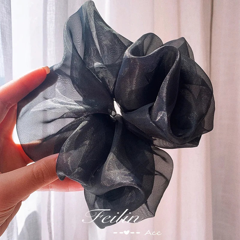 Large Chiffon Rubber Coquette Core Ponytail Holder