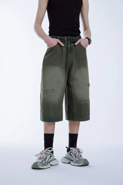 Ripped Wide Leg Carpenter Jorts