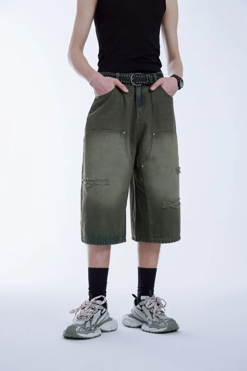 Ripped Wide Leg Carpenter Jorts