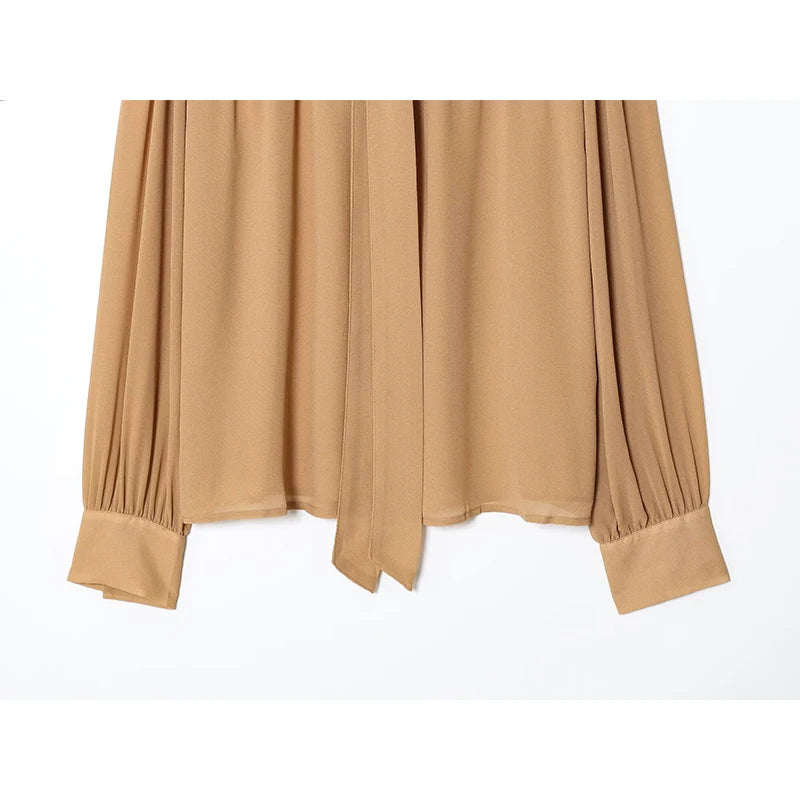 Elegant Bow Collar Long Sleeve Chiffon Blouse