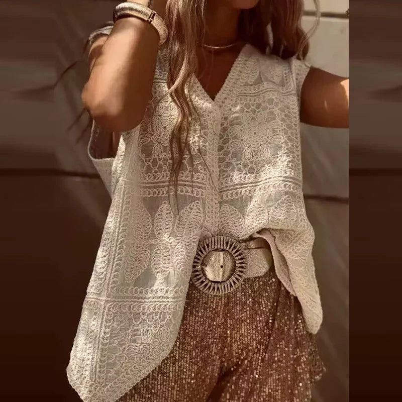 Casual Vacation Loose Solid Vintage Vest Crochet Handmade