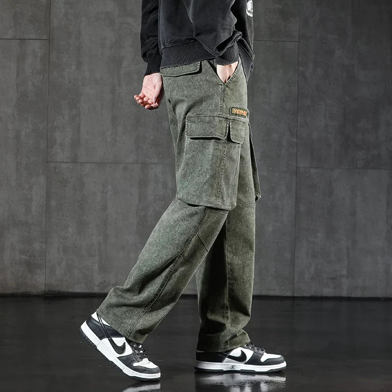 Faded Straight Leg Cargo Jeans