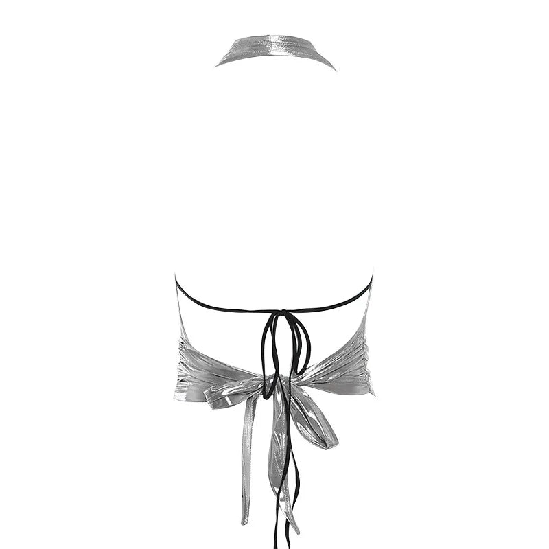 Two Piece Sets Club Party Silver Crop Top