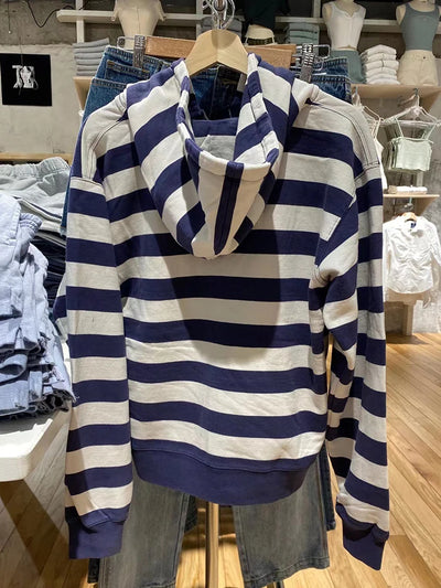Striped Loose Zip Up Hoodie