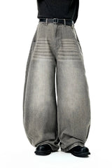 Retro Washed Denim Wide Jeans