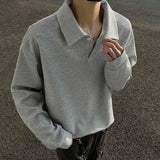 Lapel Long Sleeve Solid Color Polo T-Shirt