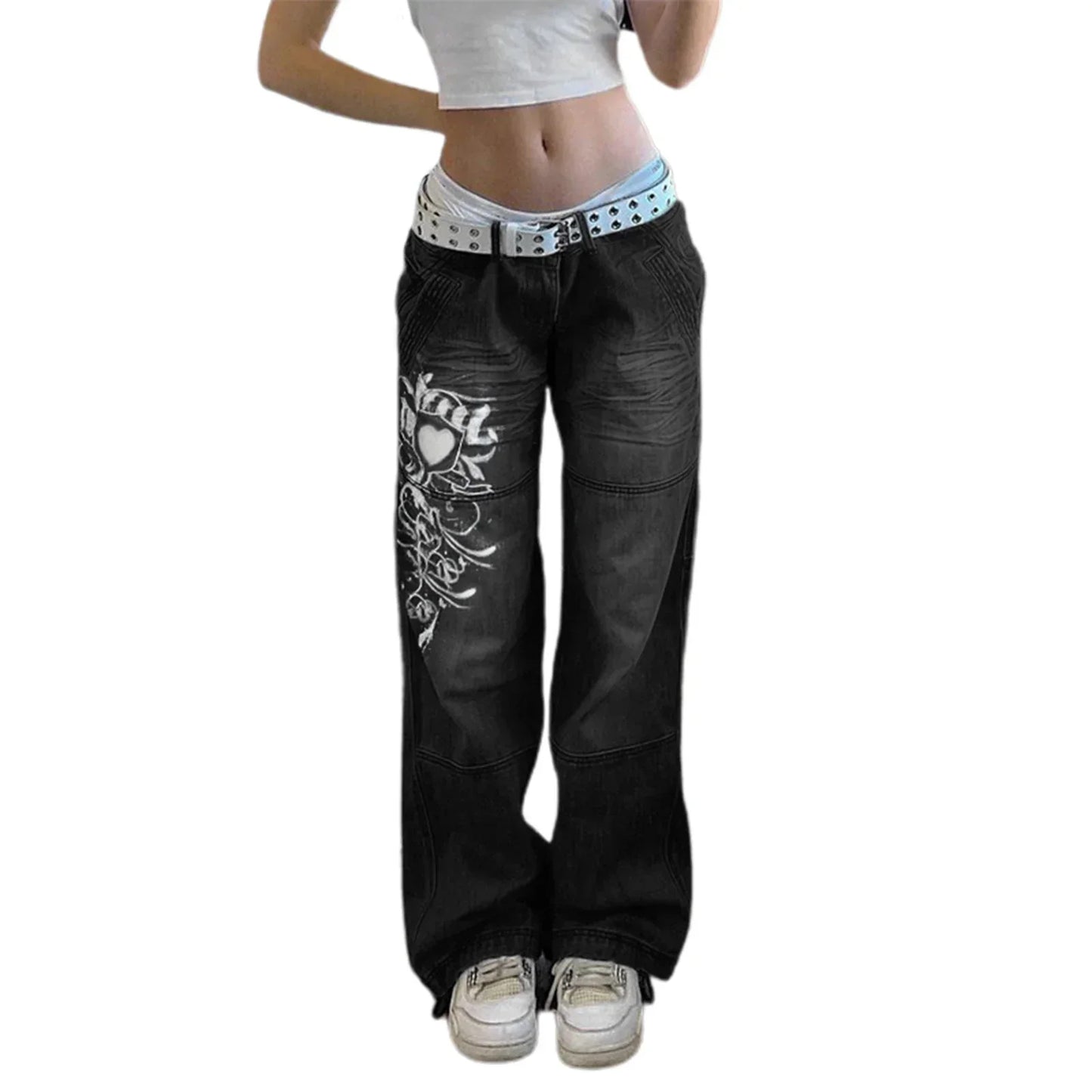 Floral Embroidery Vintage Aesthetic Baggy Jeans