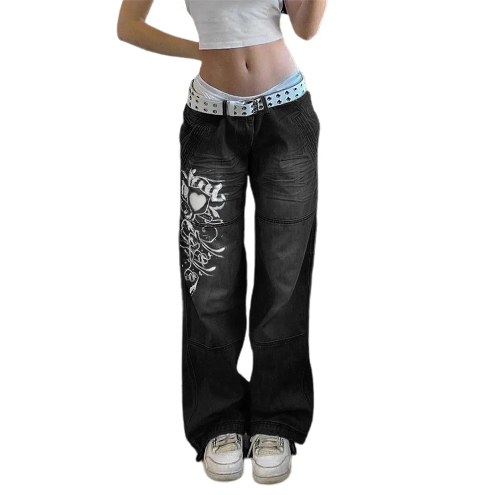 Floral Embroidery Vintage Aesthetic Baggy Jeans