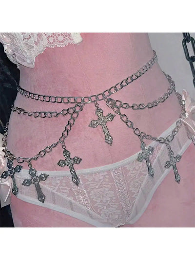 Goth Cross Layered Body Chain Belts