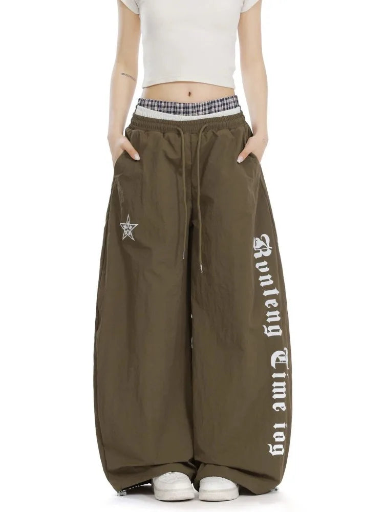 Letter Grid Wide Leg Pants