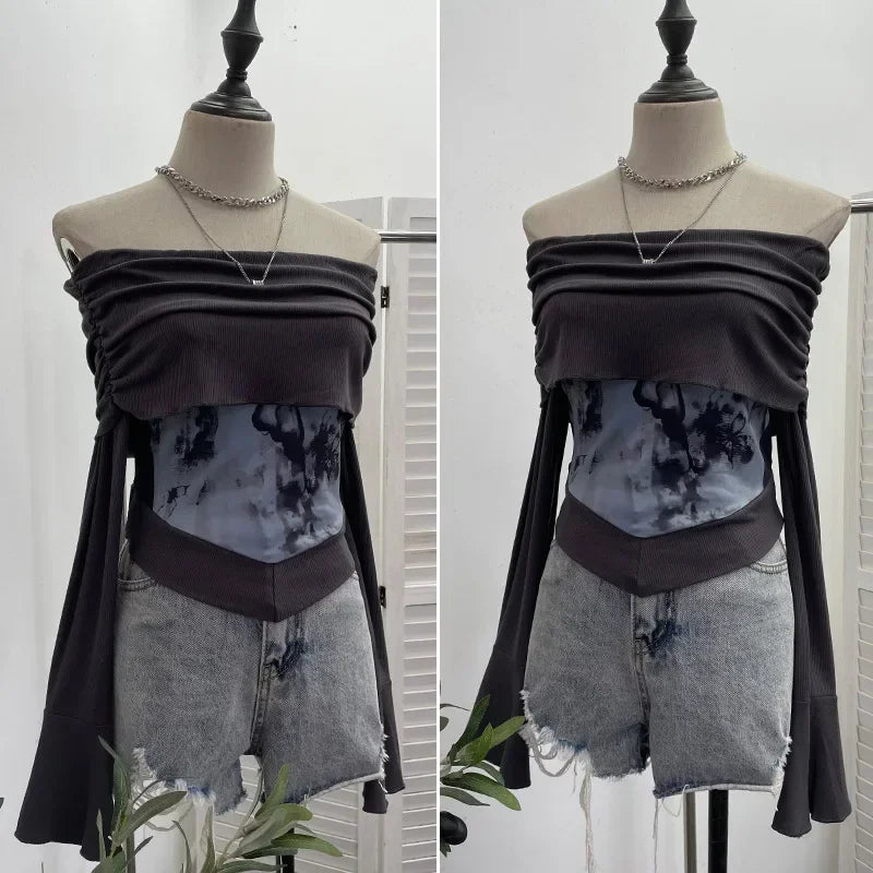 Fairycore Butterfly Ruched Off Shoulder Top