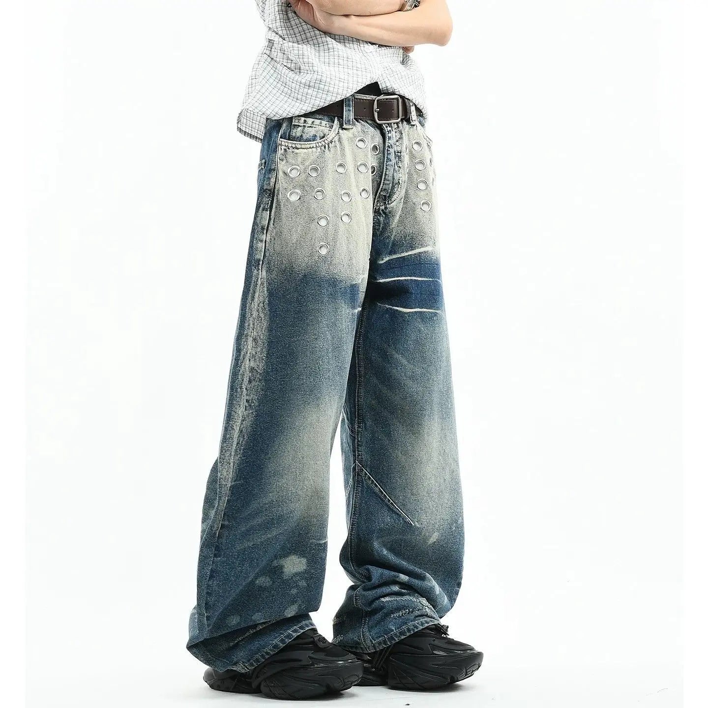 Cyberpunk Washed Wide Leg Jeans