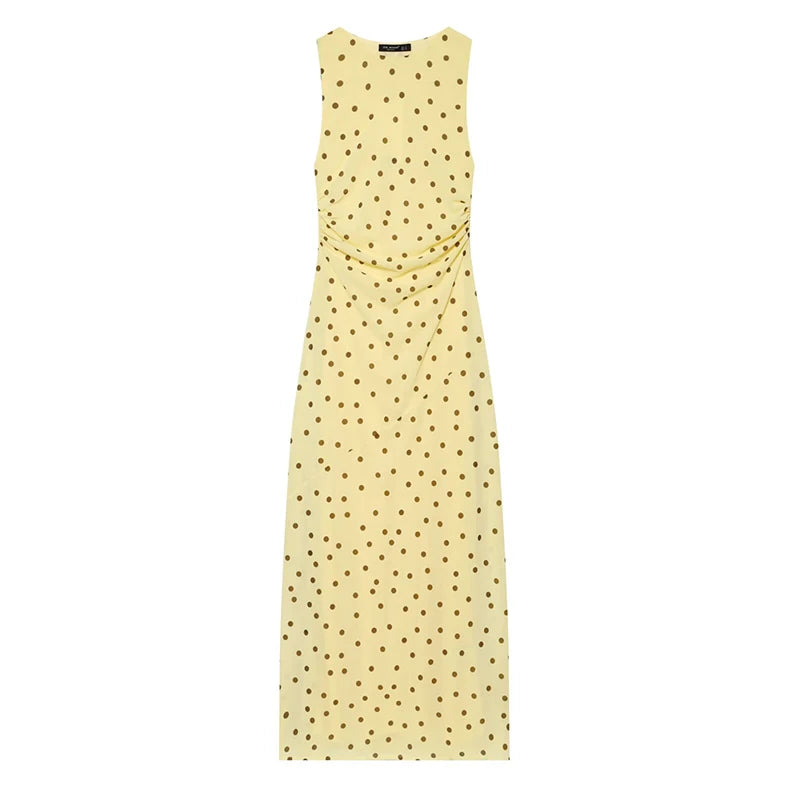 Flowy Yellow Polka Dot Maxi Dress