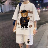 Breathable Loose Bear Print Shorts T-Shirt