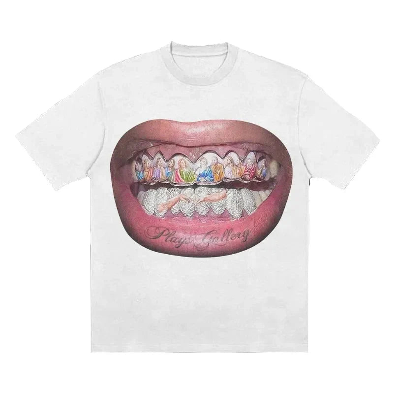 Oversized Gothic Print Baumwoll-T-Shirt