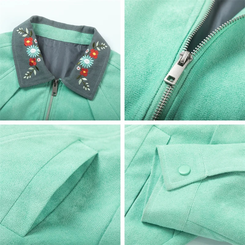Hellgrüne bestickte College-Jacke