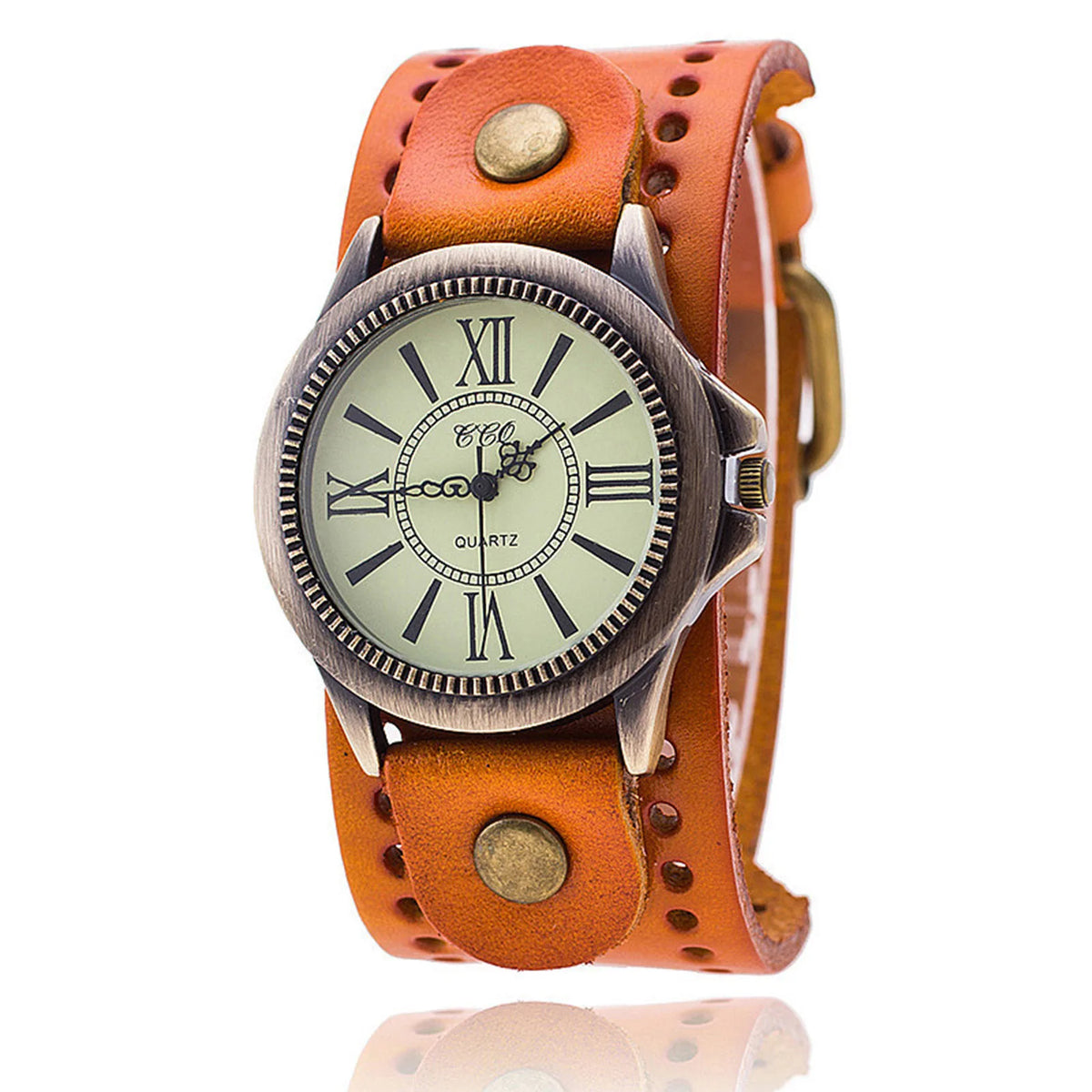 Vintage Wide Leather Strap Watch