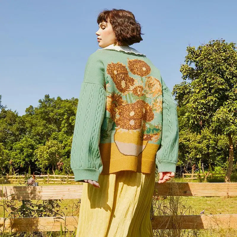 Van Gogh Sunflower Vintage Cardigan