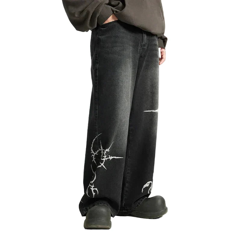 Black Graffiti Grunge Wide-leg Jeans