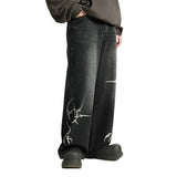 Black Graffiti Grunge Wide-leg Jeans