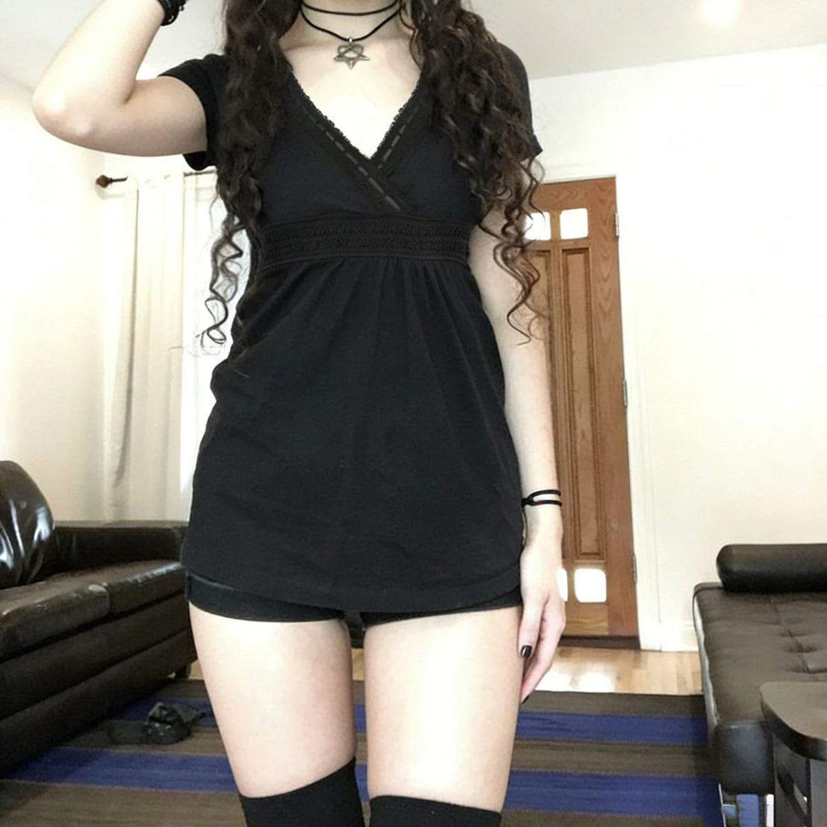 Y2K Gothic Black Mini Dress