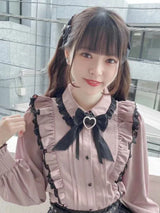 Barbie Core Pink Lace Ruffle Bow Blouse
