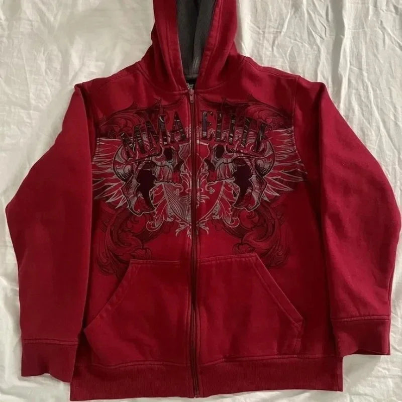 Y2K Elite Kapuzenjacke mit Reißverschluss, Rot