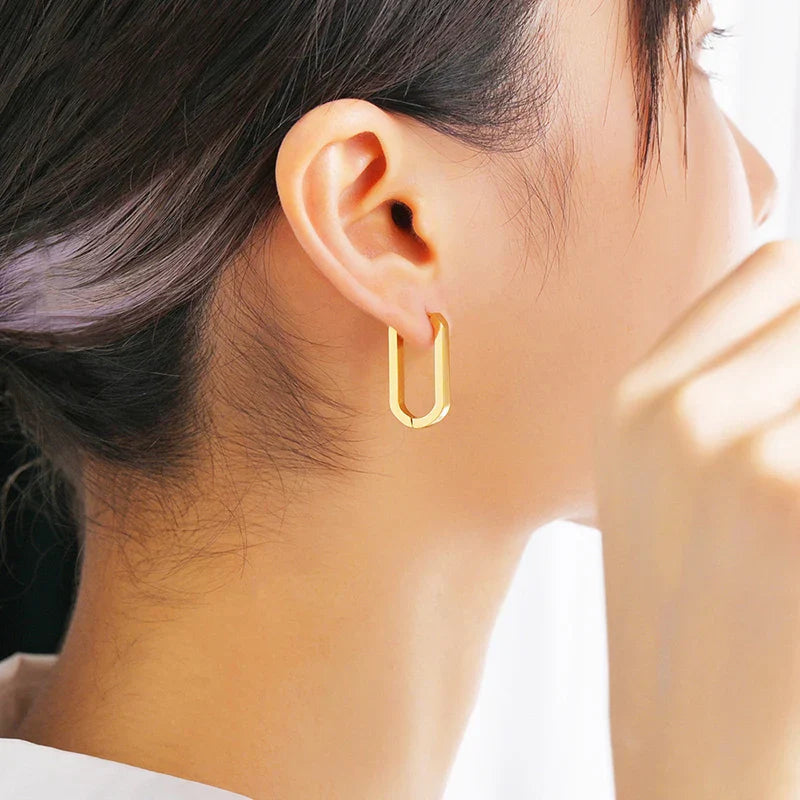 Steel Buckle Oval Earrings