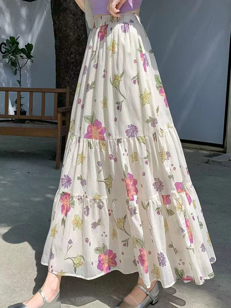 Floral Ruffle Midi Skirt