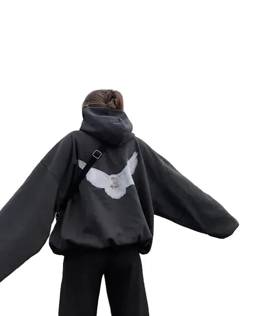 Retro Pigeon Graphic Print Hoodie