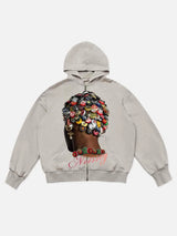 Cream Lips Print Zip-Up Hoodie