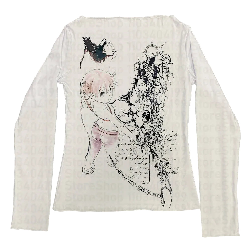 Vintage Grim Reaper Kawaii Girl Long Sleeve T-shirt