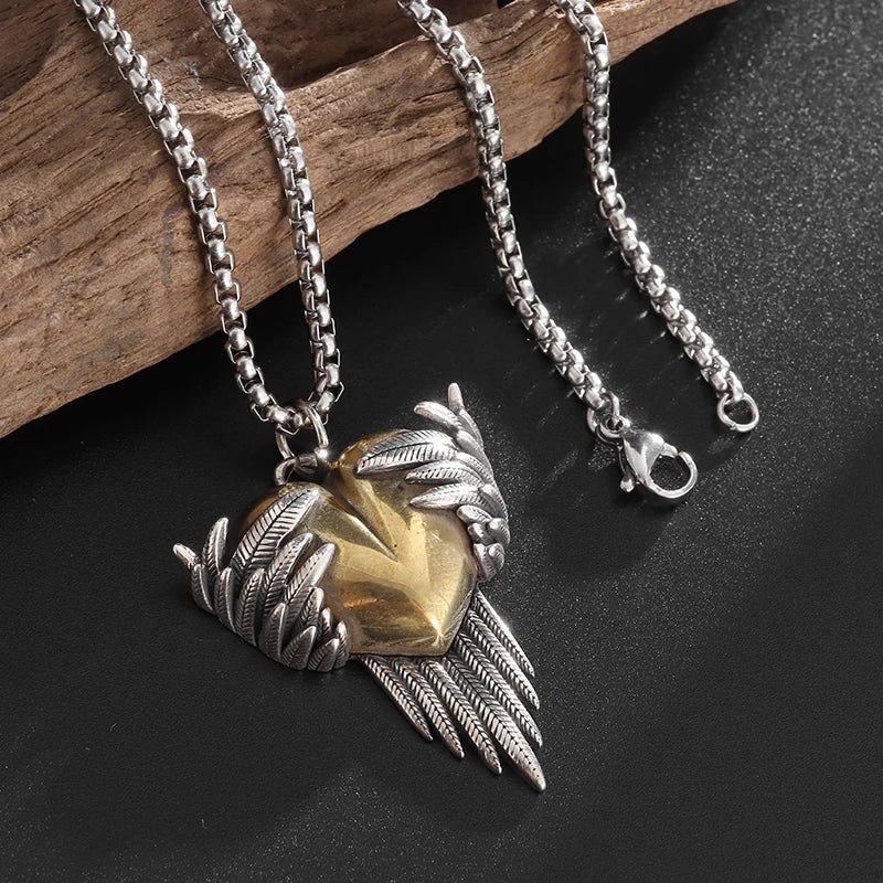 Angel Wings Heart Pendant Necklace