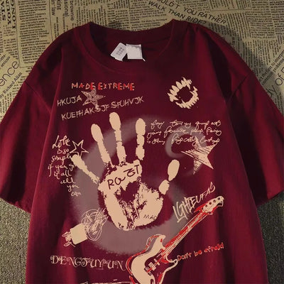 Vintage T-Shirt mit Handprint und kurzen Ärmeln