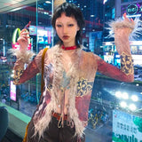 Y2K Vintage Grunge Aesthetics Tassel Mesh Shirt