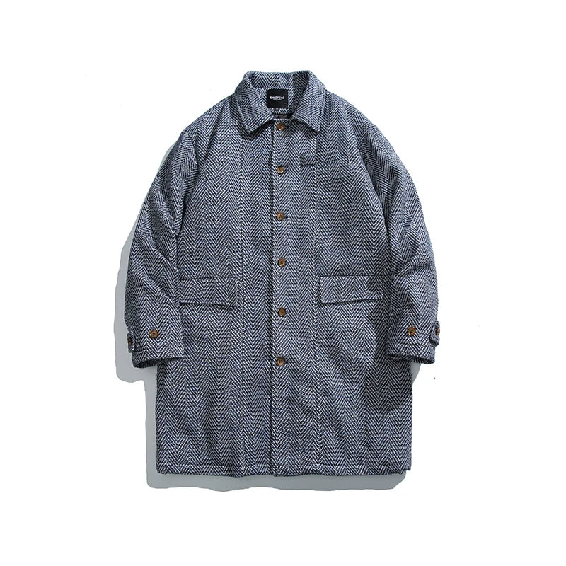 Plaid Woolen Quilted Long Coat
