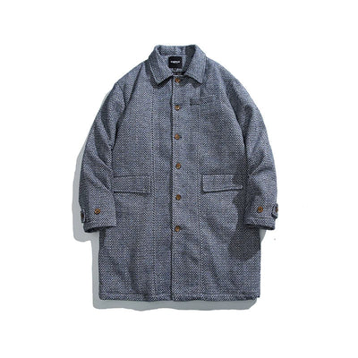 Plaid Woolen Quilted Long Coat