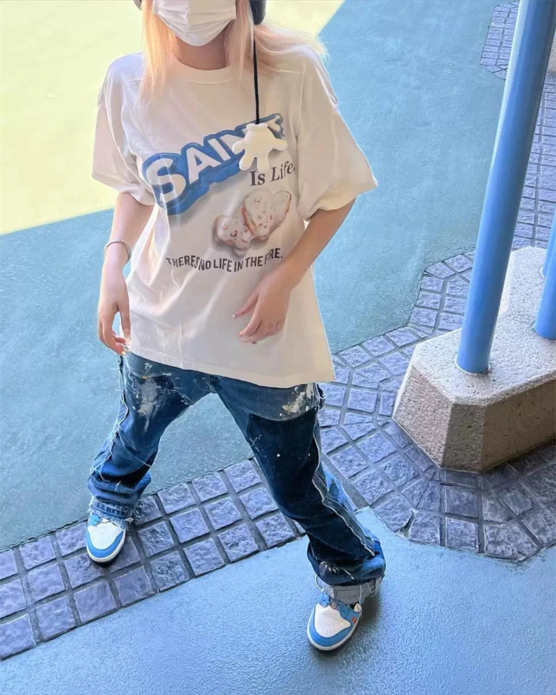 Lockeres T-Shirt mit Retro-Keksdruck
